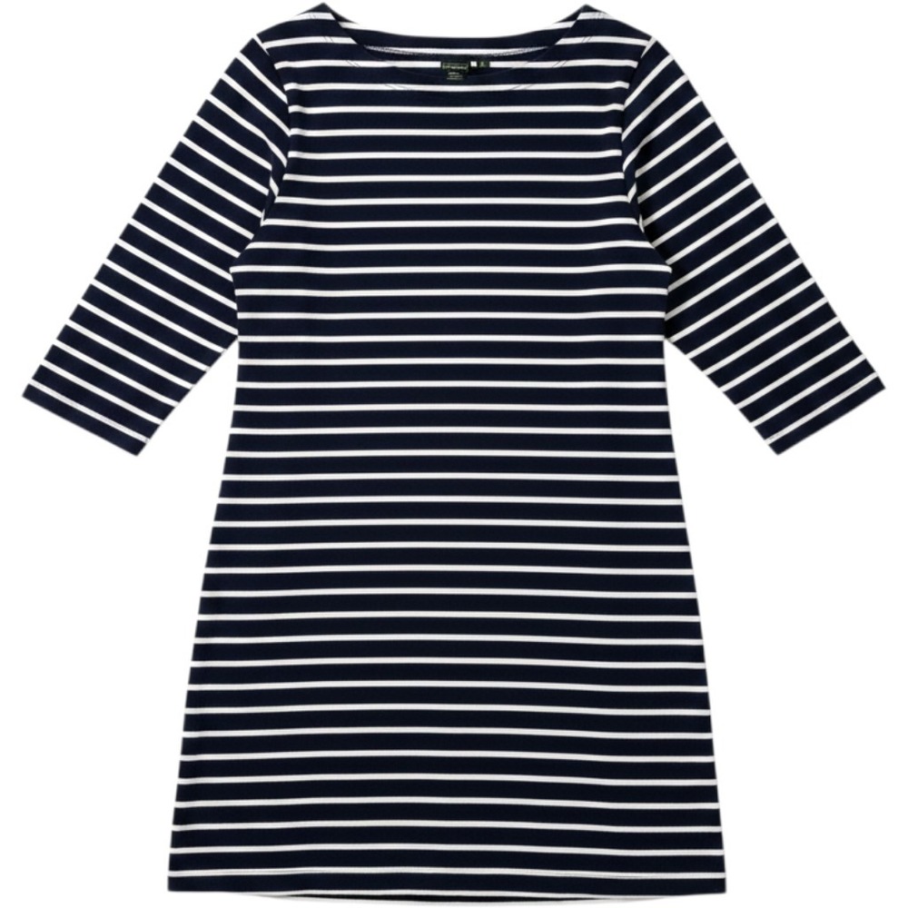 L.L.Bean‎ T-Shirt Dress Women XL Navy White Striped Cotton Boat Neck Casual